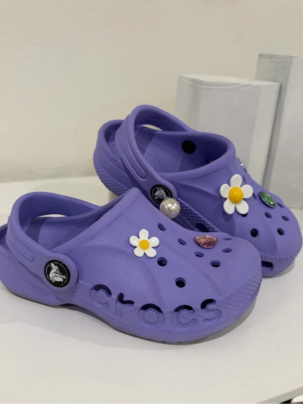 Girls size 9 toddler. Purple CROCS  Great Condition! Charms included